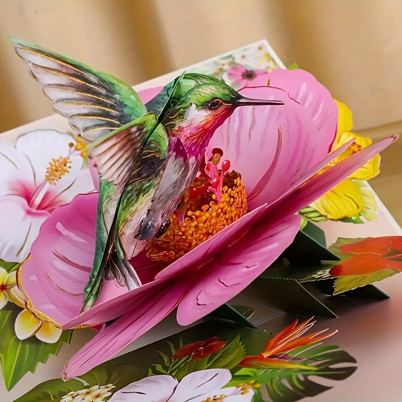 Attractive-Flowers-And-Hummingbird-Pop-up-Card (1) Attractive Flowers And Hummingbird Pop-up Card
