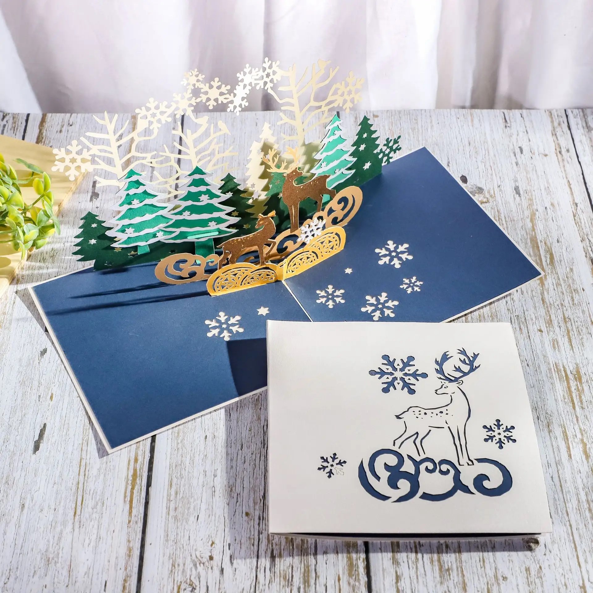 3d-reindeer-winter-forest-pop-up-card (2) 3D Reindeer Winter Forest Pop-Up Card