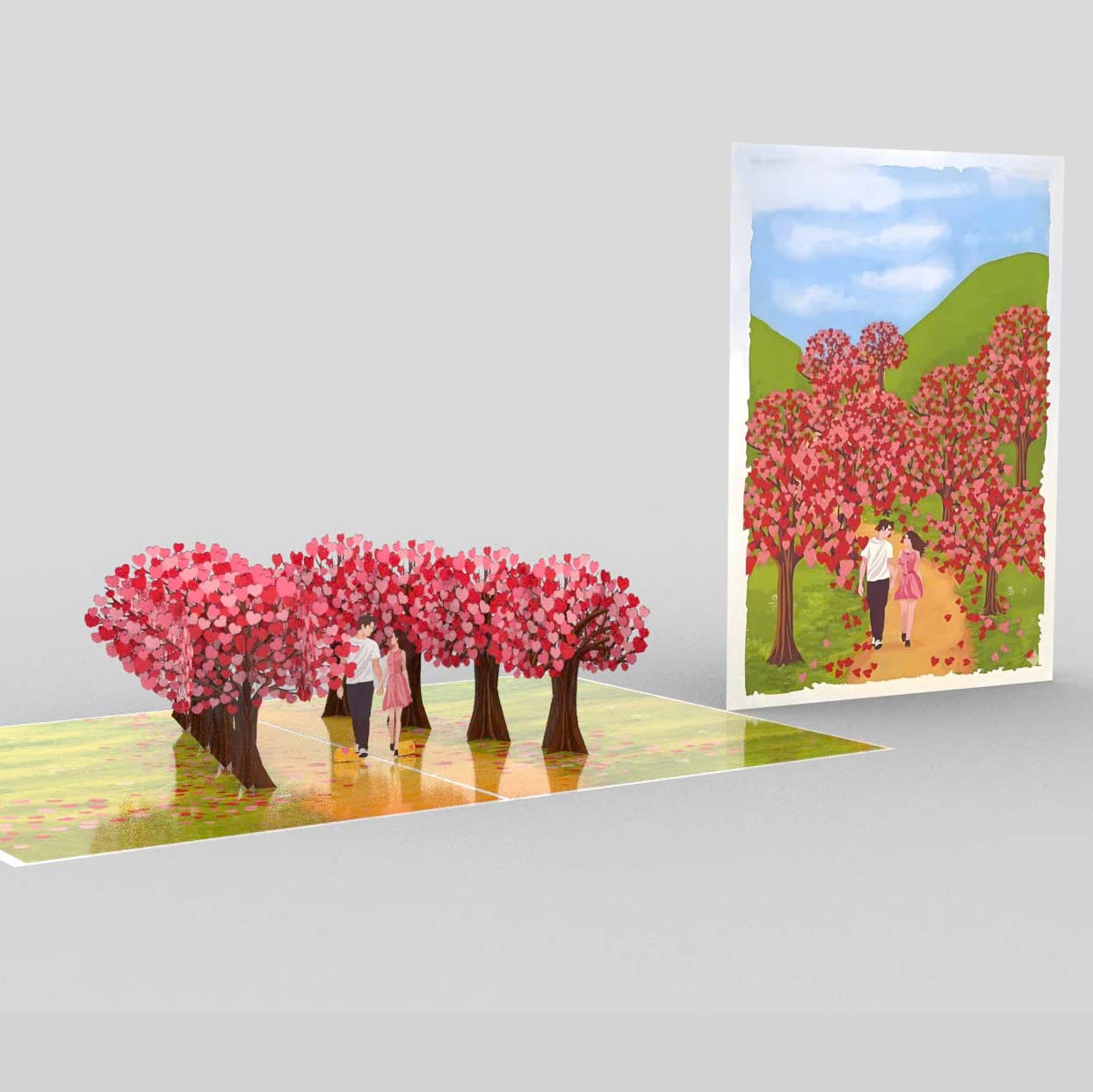 Romantic Heart Tree Scene pop up card Romantic Heart Tree Scene pop up card