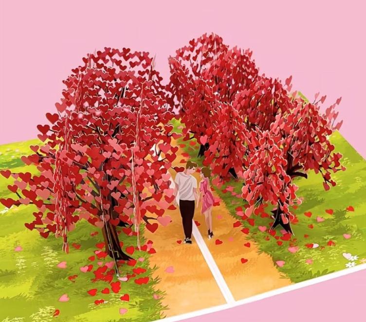 Romantic Heart Tree Scene pop up card Romantic Heart Tree Scene pop up card
