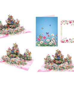 White Daisy Garden with Butterflies 3D Card