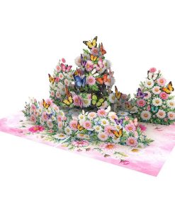 White Daisy Garden with Butterflies 3D Card